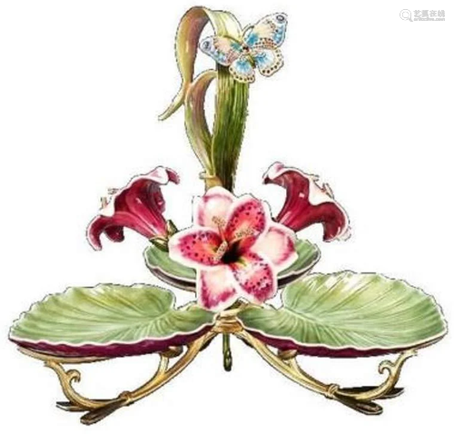 JAY STRONGWATER GIVERNY PEARL PORCELAIN LEAF LRG TRIPLE