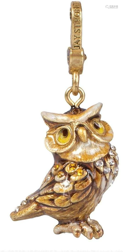 Jay Strongwater Albert Owl Charm 18K Gold Plated