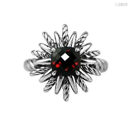 DAVID YURMAN 18mm STARBURST RING STERLING SILVER RED