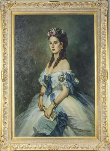 PAINTING OIL ON CANVAS OF Alexandra of Denmark SIGNED