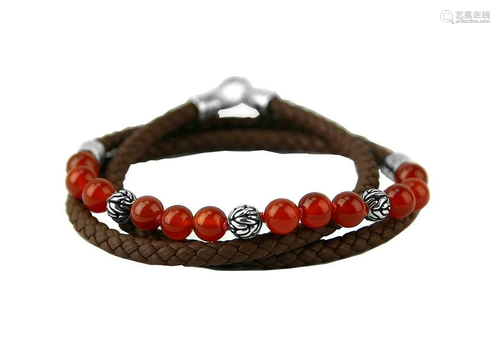 JOHN HARDY ST. SILVER RED AGATE TRIPLE WRAP LEATHER