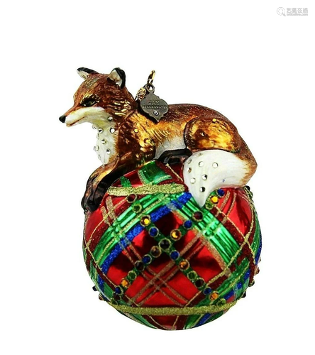 JAY STRONGWATER JUBILEE FOX ON PLAID BALLGLASS