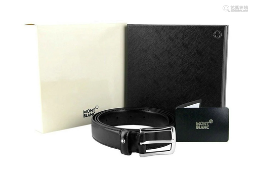 MONTBLANC CLASSIC LINE BELT BLACK LEATHER CURVED SHINY