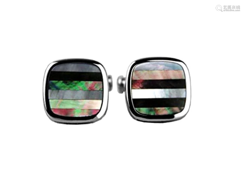 MONTBLANC ST. STEEL CUFFLINKS STRIPE MOTHER OF PEARL