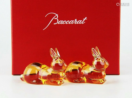 BACCARAT AMBER CRYSTAL SET 2 RABBIT CHOPSTICK RESTS