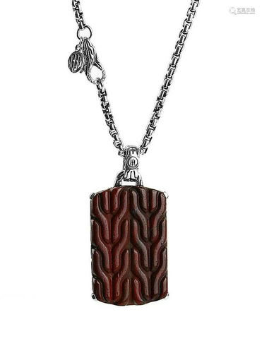 JOHN HARDY STERLING SILVER RED JASPER DOG TAG NECKLACE