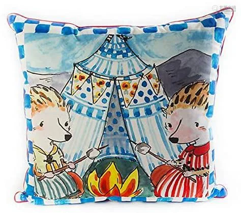 MacKenzie-Childs Happy Campers Pillow Royal Check 22