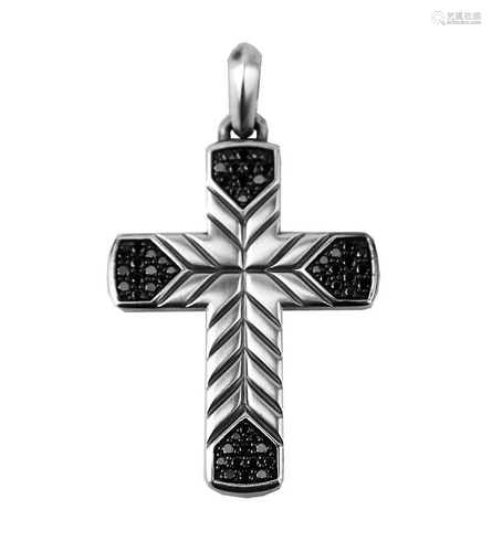 DAVID YURMAN AMAZING SILVER 40 mm CHEVRON CROSS BL…