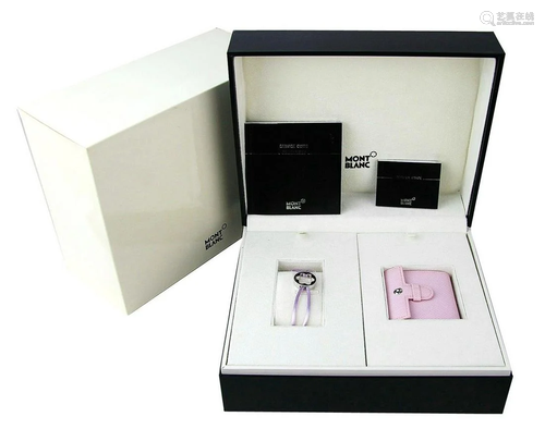 MONTBLANC SET BOHEME PINK LEATHER ALARM CLOCK WATCH