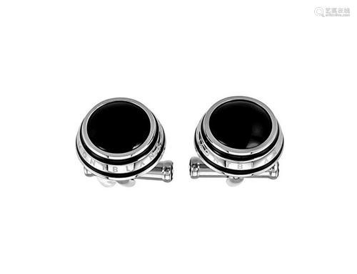 MONTBLANC ST. STEEL PLATINUM PLATED & ONYX CUFFLINKS