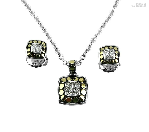 JOHN HARDY STERLING SILVER 18K GOLD DIAMOND SET DOT