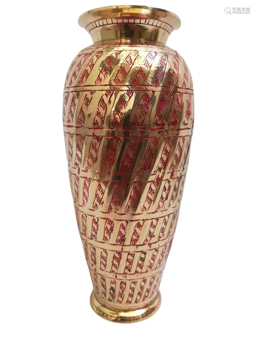 Tall pure brass vase with patterns and colouring