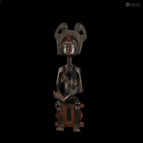 African Wooden Seated Figure of Tribe Woman