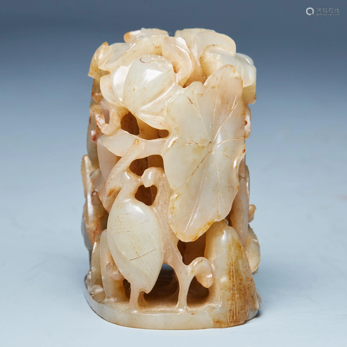 Hetian white jade carving of lotus leaf