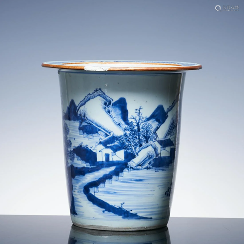 Early Qing Dynasty blue and white landscape family