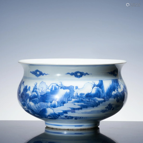 Qing Dynasty blue and white landscape garden furnace