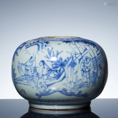 Small pot with blue and white characters in early Qing
