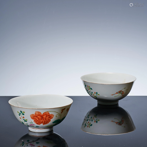 A pair of pink flower bowls in Guangxu of Qing Dynasty