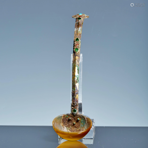 Bronze inlaid jade gilt spoon of Warring States Period