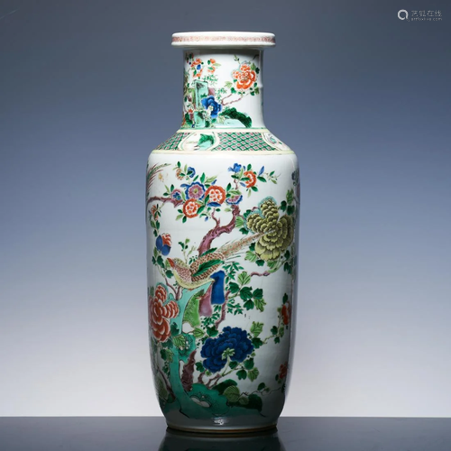 Qing Dynasty famille rose vase with flower and bird