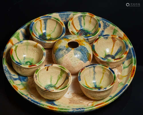 Three color seven line dish of Tang Dynasty