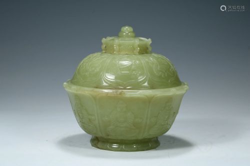 Qing Hetian jade seven Buddha cover bowl