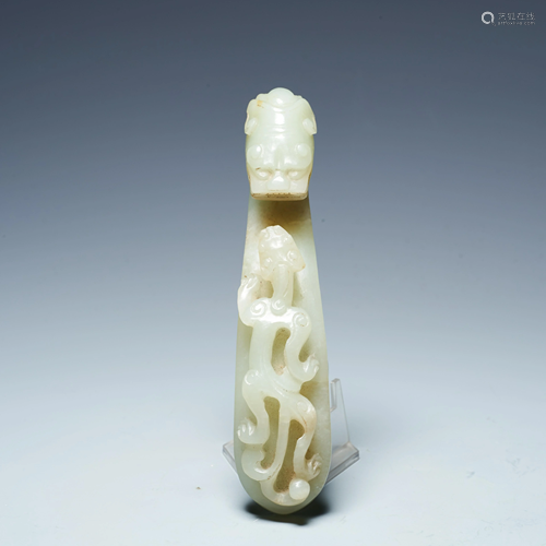 Early Qing Dynasty Hetian white jade Qilin Ruyi