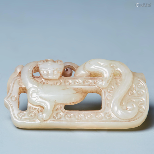 Hetian white jade handle with dragon pattern