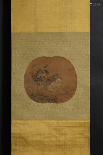 Li Anzong: the painting of quail on silk with color