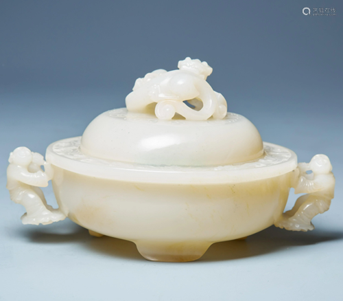 Hotan white jade children's censer