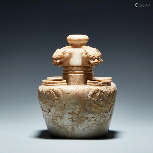 Han dynasty hetian white jade four dragon shaped ware