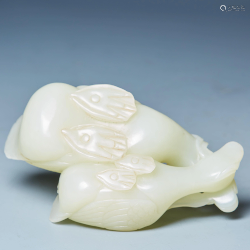 Hetian white jade duck ornaments