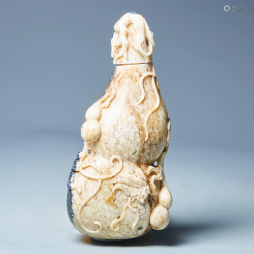 Hetian white jade relief jade gourd ornaments