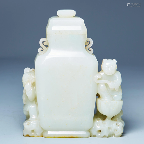 Hetian white jade boy auspicious wine ornaments