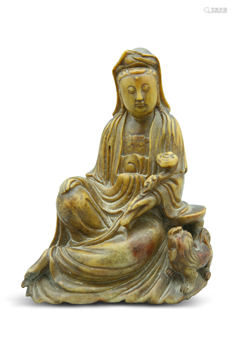 A Shoushan soapstone carving of Guanyin, H 17 cm