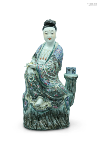 A famille rose figure of Guanyin, H 36 cm
