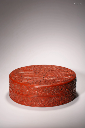 A carved red lacquered sweet meat box, W 32 cm - H 10