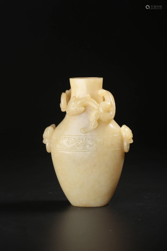 A jade vase, high relief carved with chilongs, W 10,5