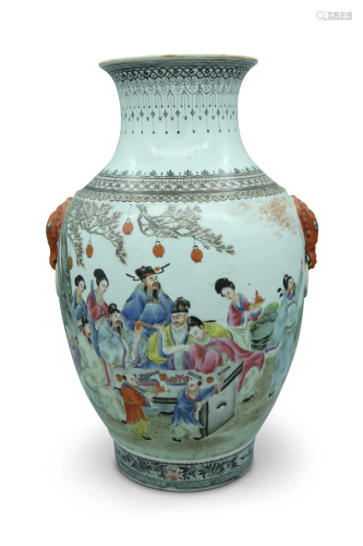 A famille rose vase, decorated with beauties in a