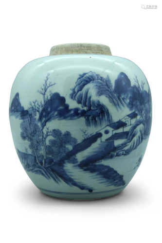 A blue and white 'mountain and stream' jar, H 21 cm