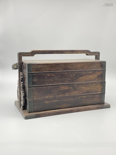 A zitan multi-storey picnic box, H 23,5 - - W 19,5 - L