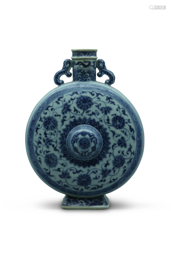A blue and white holding moon bottle, H 28,5 cm