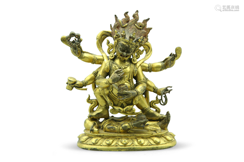 A gilt bronze figure of Panjarnata Mahakala, H 13 cm