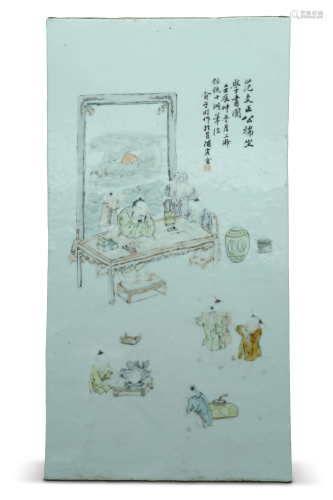 A Qianjiangcai porcelain plaque, H - - W 25,8 - L 48 cm