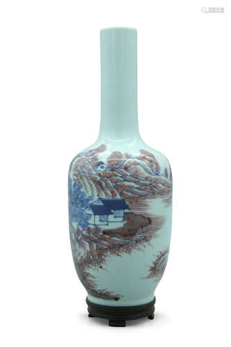 A blue and white and copper red bottle vase, decorated