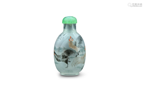 An inside-painted glass snuff bottle , H 5,5 cm