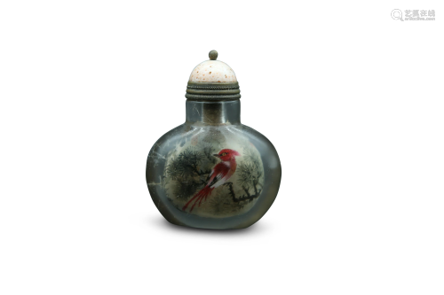 A glass snuff bottle, with inside painting, H 5 cm