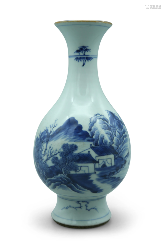 A blue and white bottle vase, decorated with a