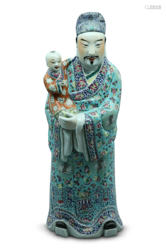 A famille rose figure of Lu Xing, H 56 cm