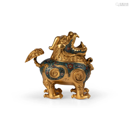 A cloisonné enamel and parcel gilt bronze 'luduan'